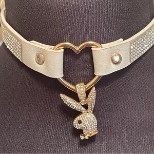 💋SOLD💋NWOT Rhinestone Choker Gold Sexy Playboy Bunny adjustable necklace